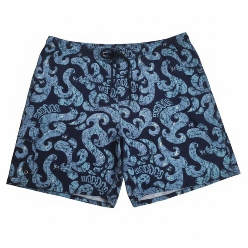 Vintage Big Dogs Hybrid Cargo Swim Trunk Men XL Blue Baggy Drawstring Mesh Lined